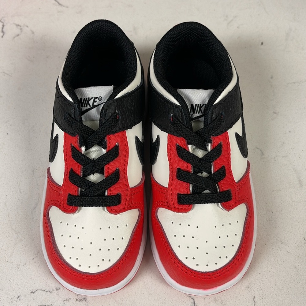 Nike Dunk Low NBA 75th Anniversary Chicago Toddler DC9562-100 Red Black Size 8 - Picture 2 of 16